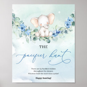 Elephant dusty blue floral The Pacifier Hunt game Poster