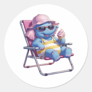 Elephant eating summer ice-cream  classic round sticker