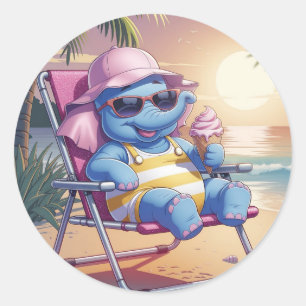 Elephant eating summer ice-cream classic round sticker