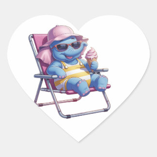 Elephant eating summer ice-cream heart sticker