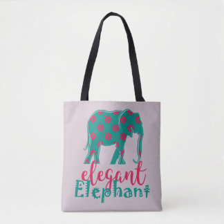 Elephant Elegant Floral Funny Ladylike Silhouette Tote Bag