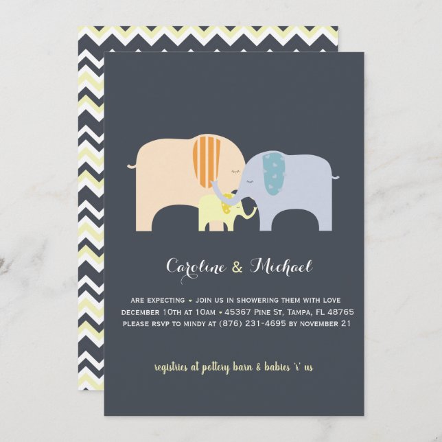 Elephant Embrace Gender Neutral Baby Shower Invite (Front/Back)