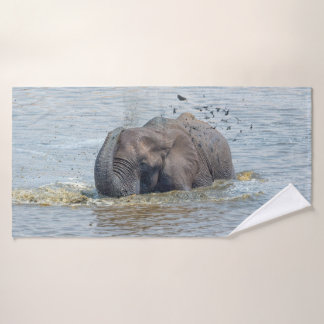 Elephant enjoying a bath bath towel set