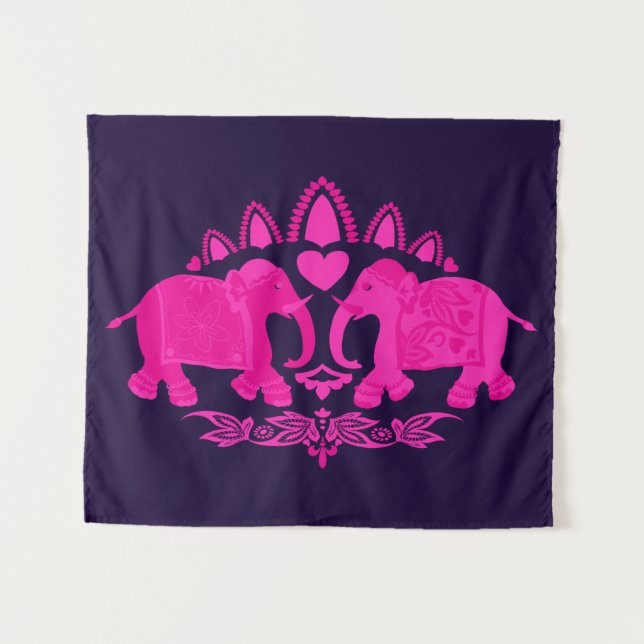 Elephant Ethnic Print Pink Blue Tapestry (Front (Horizontal))