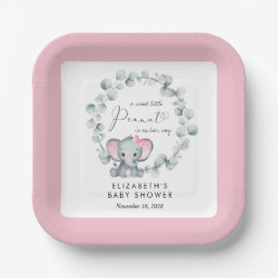 Elephant Eucalyptus Baby Girl Shower Paper Plate