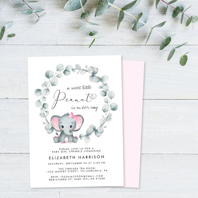 Elephant Eucalyptus Baby Girl Sprinkle Invitation (Creator Uploaded)
