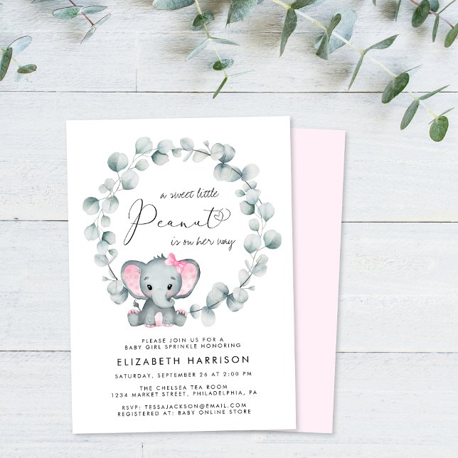 Elephant Eucalyptus Baby Girl Sprinkle Invitation (Creator Uploaded)