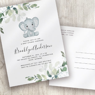 Elephant Eucalyptus Baby Shower Invitation Postcard