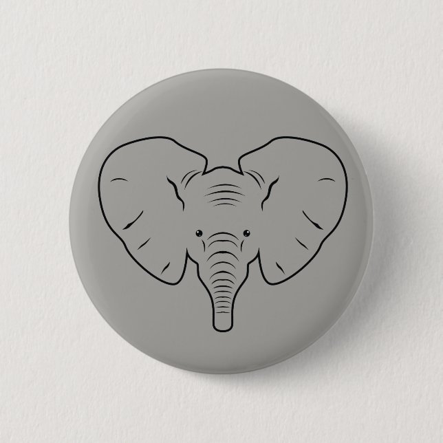 Elephant face silhouette 6 cm round badge (Front)