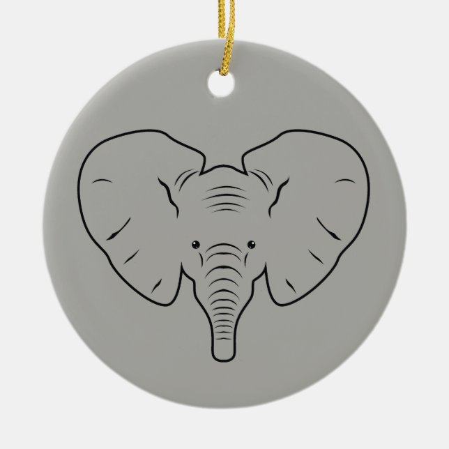 Elephant face silhouette ceramic tree decoration (Front)
