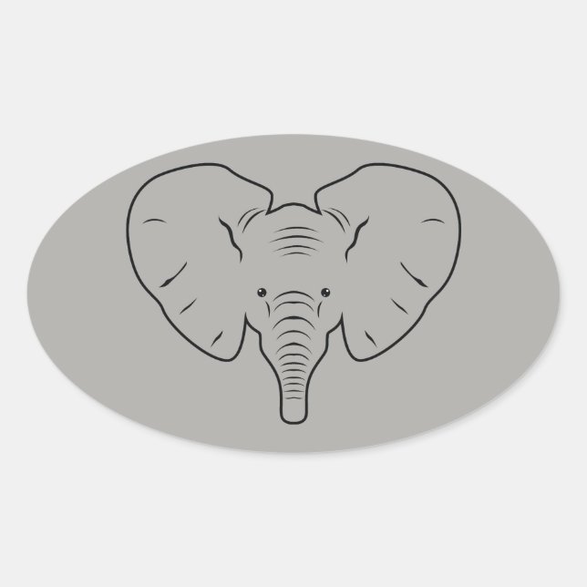 Elephant face silhouette oval sticker (Front)