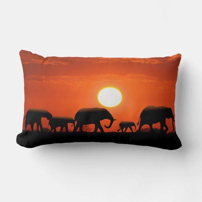 Elephant family and African mud cloth Lumbar Cushion (Front)