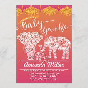 Elephant Family Baby Sprinkle - Indian Inspiration Invitation