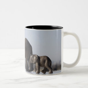 Elephant Family background blue sky Two-Tone Coffee Mug
