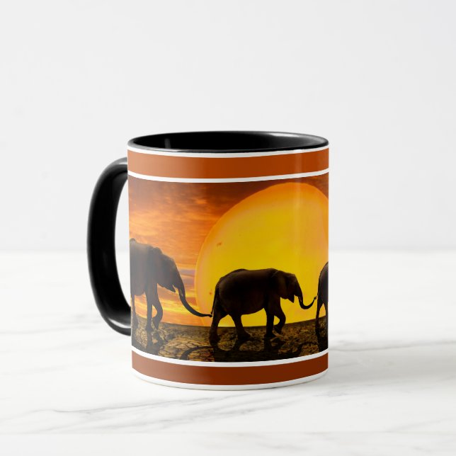 Elephant Family Holding Tails Cute Mug (Front Left)