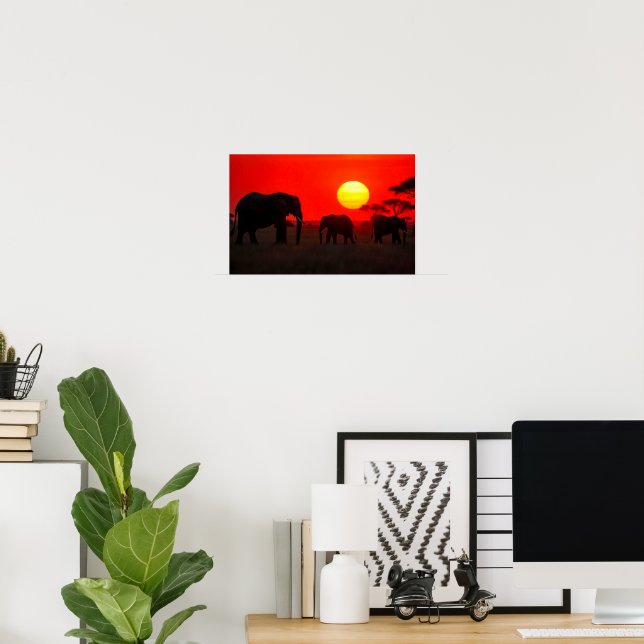 Elephant Family  in Sunset Poster (Home Office)