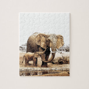Elephant Family Jigsaw Puzzle