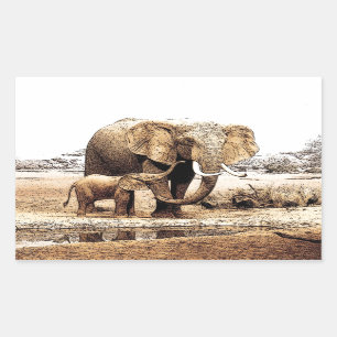 Elephant Family Rectangular Sticker