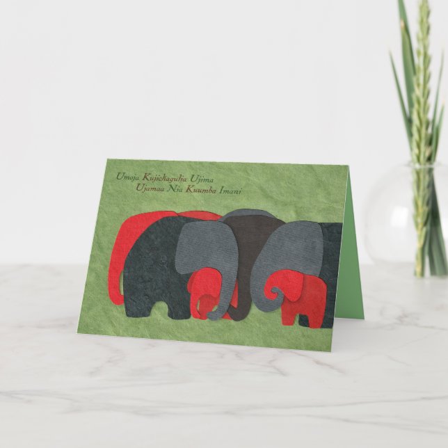 Elephant Family & Seven Principles of Kwanzaa Card (Front)