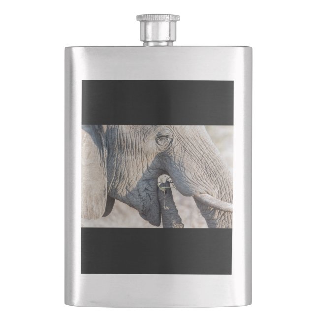 Elephant feeding hip flask (Front)