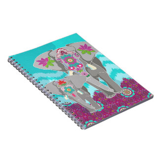 Elephant Festival Notebook - turquoise Ikat