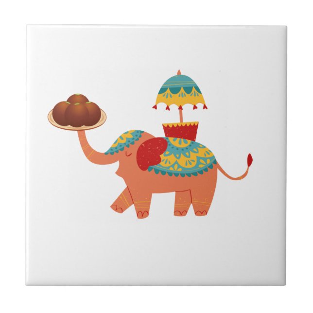 ELEPHANT FESTIVEL CERAMIC TILE (Front)