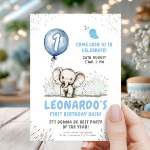 Elephant First Birthday Party Invite