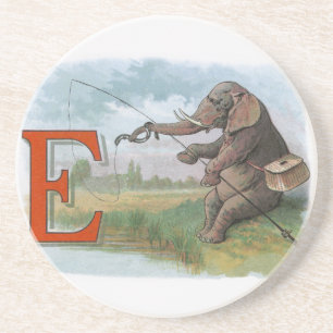 Elephant fisherman fishing Illustration Coaster