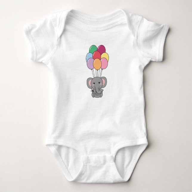 Elephant Flies Up With Colourful Balloons Baby Bodysuit (Front)