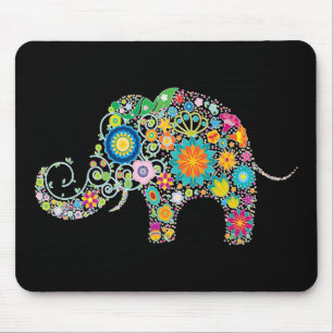 Elephant Floral Art Mouse Pad