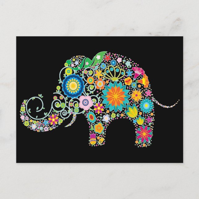 Elephant Floral Art Postcard (Front)