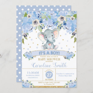 Elephant Floral Baby Shower Invitation Boy