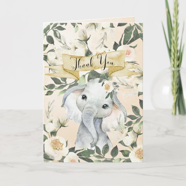 elephant floral baby shower thank you card (Front)