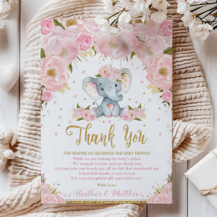 Elephant Floral Baby Shower Thank You Card Girl