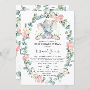 Elephant Floral Greenery Baby Shower by Mail Girl Invitation