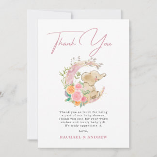 Elephant Floral Moon Baby Shower Thank You Card