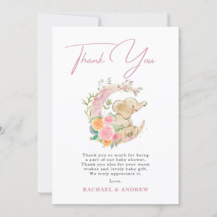 Elephant Floral Moon Baby Shower Thank You Card