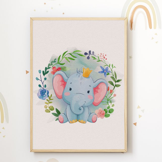 Elephant Floral Nursery Poster Print Kids Room (Creator Uploaded)