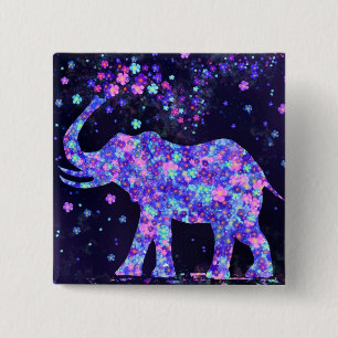 Elephant Flowers - Add Your Picture / Text / Name 15 Cm Square Badge