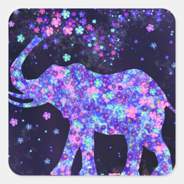 Elephant Flowers - Add Your Picture / Text / Name Square Sticker (Front)