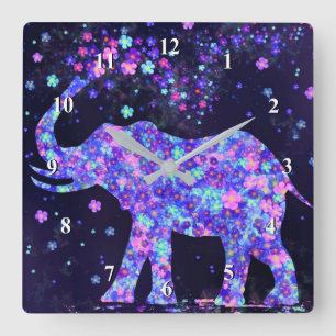 Elephant Flowers - Add Your Picture / Text / Name Square Wall Clock