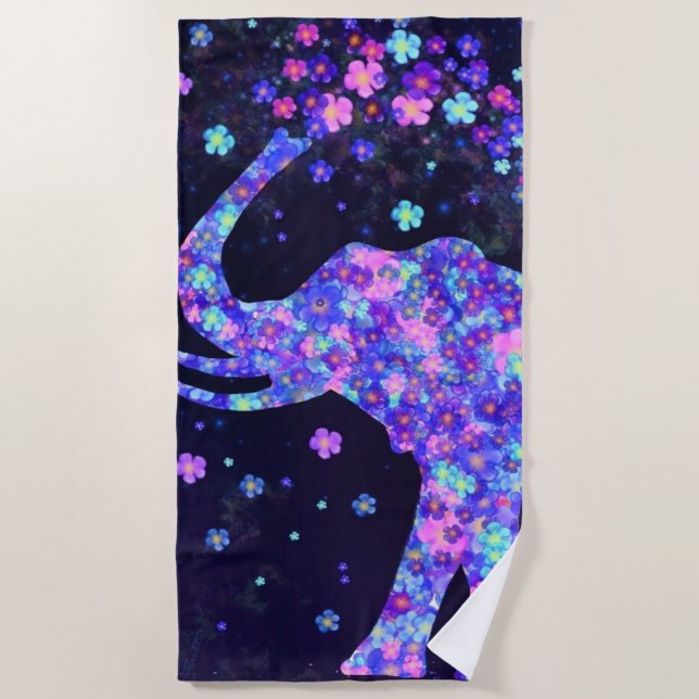 Elephant Flowers Beach Towel Spring (Front)