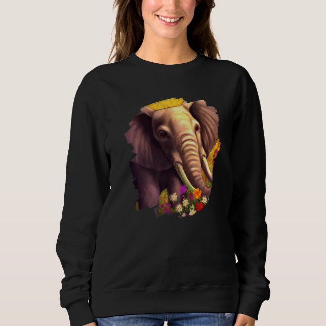 Elephant Flowers Cute Painting Flower Elephant  1 Sweatshirt (Front)