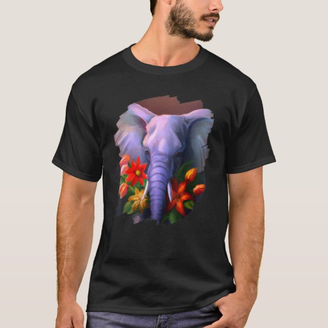 Elephant Flowers Cute Painting Flower Elephant 3 T-Shirt (Front)
