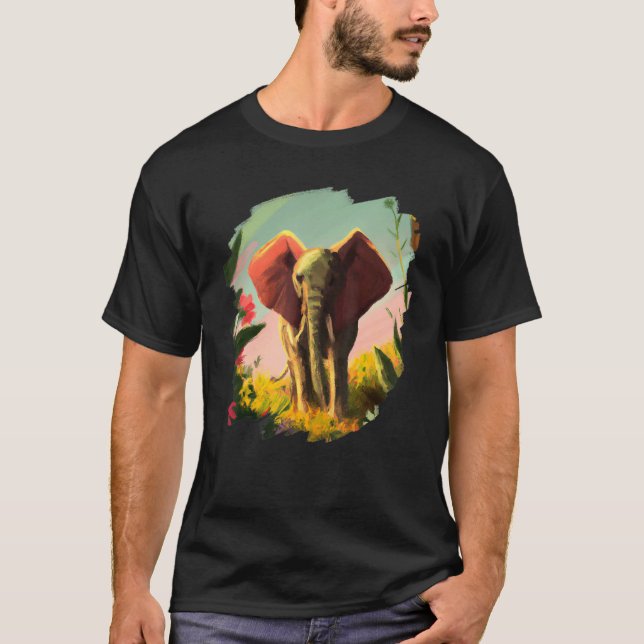 Elephant Flowers Cute Painting Flower Elephant 4 T-Shirt (Front)