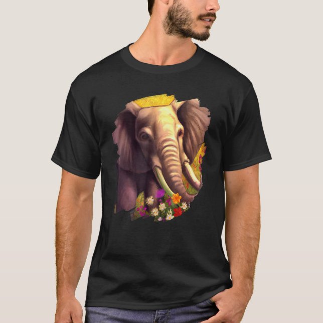 Elephant Flowers Cute Painting Flower Elephant T-Shirt (Front)