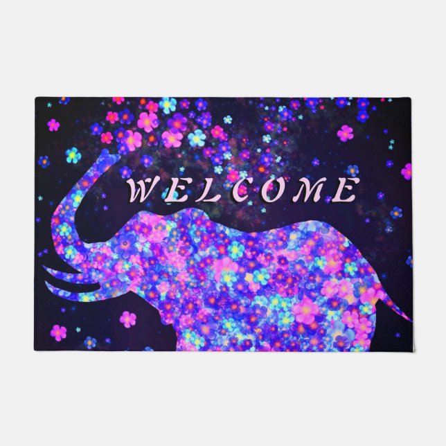 Elephant Flowers Doormat Spring - Welcome (Front)