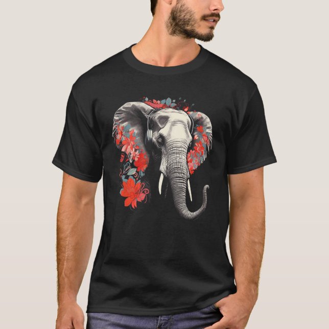 Elephant Flowers Music Animal Elephant T-Shirt (Front)