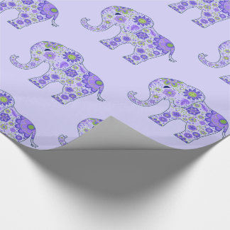 Elephant Flowers Purple Wrapping Paper