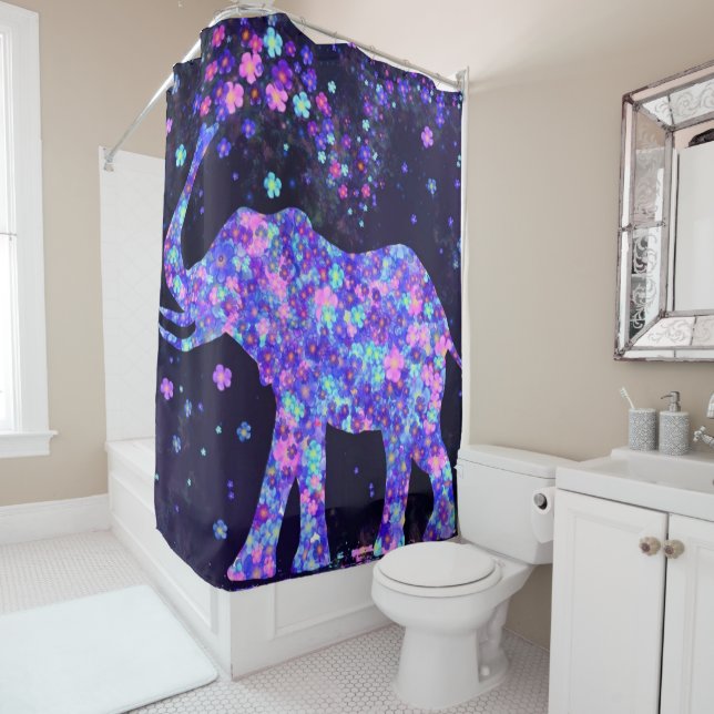 Elephant Flowers Shower Curtain (In Situ)